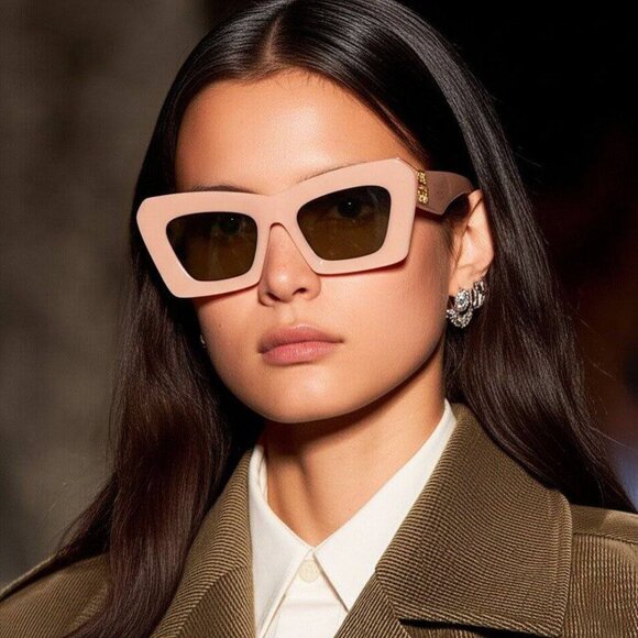 Loewe LW40145F 72E Sunglasses Shiny Pink Cat Eye Frame Brown Lenses